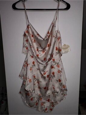 Altar'd State Cream Floral Satin Cowl Neck Dress